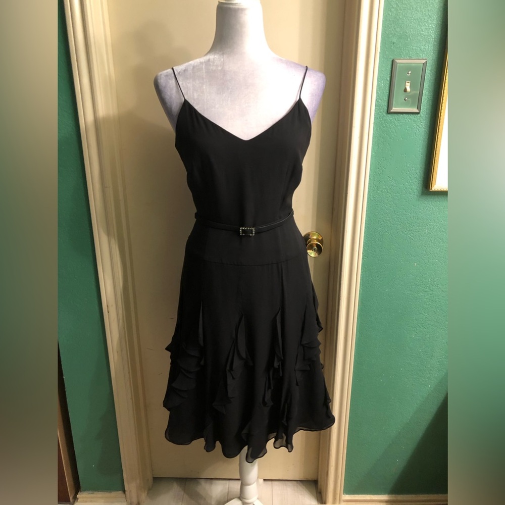 Kay Unger NY Sleeveless Silk Belted Dress